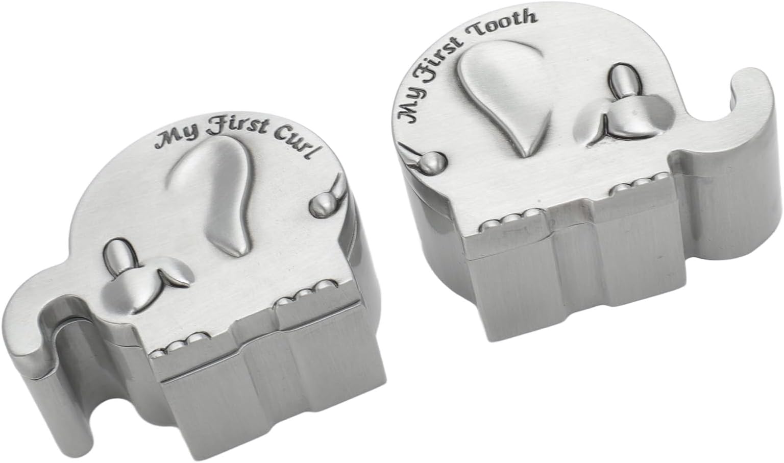 2 Pack Elephant Shape Keepsake Box, Alloy Metal Storage Container with Blue Velvet Cushion for Infant Tooth Curl Gifts, Baby First Hair and Tooth Souvenir