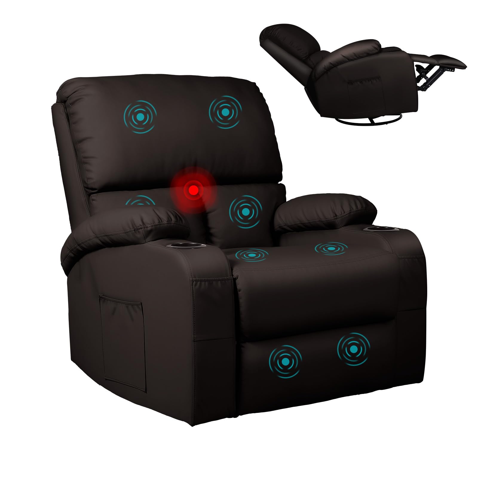 LEVELEVE Rocking Recliner Chair, Massage Rocker Recliner Chair with Vibration Massage and Heat, 360° Swivel Recliner Chairs, Living Room, Bedroom,