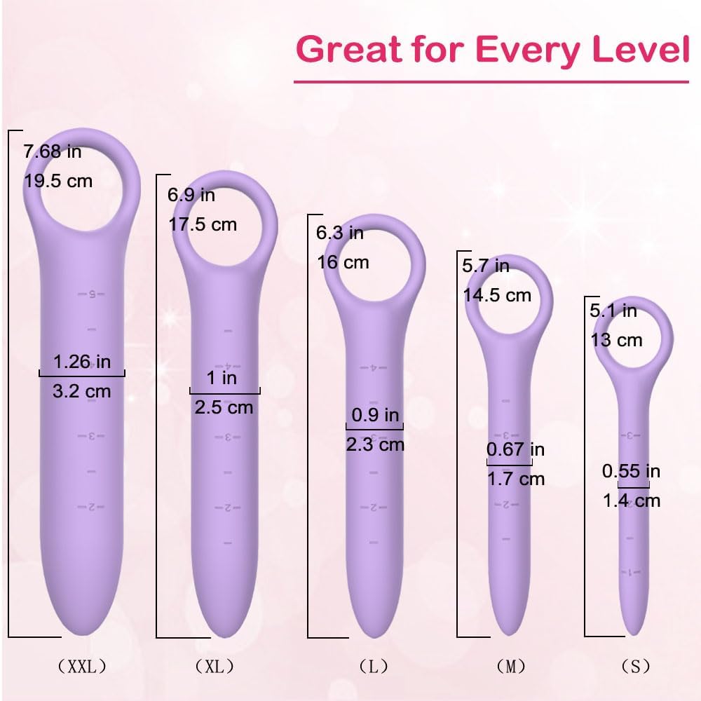 Silicone Dilators for Pelvic Floor for Women, 5-Pack Purple