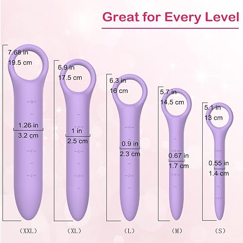 Miniatura 2 de Paquete de 5 dilatadores de silicona para suelo pélvico para mujeres con escamas finas, masajeador de varita pélvica, entrenador muscular del suelo