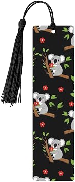 5 Pcs Wooden Bookmark Unique Book Accessory for Study Room, Library Leaves Flowers Cartoon Koala