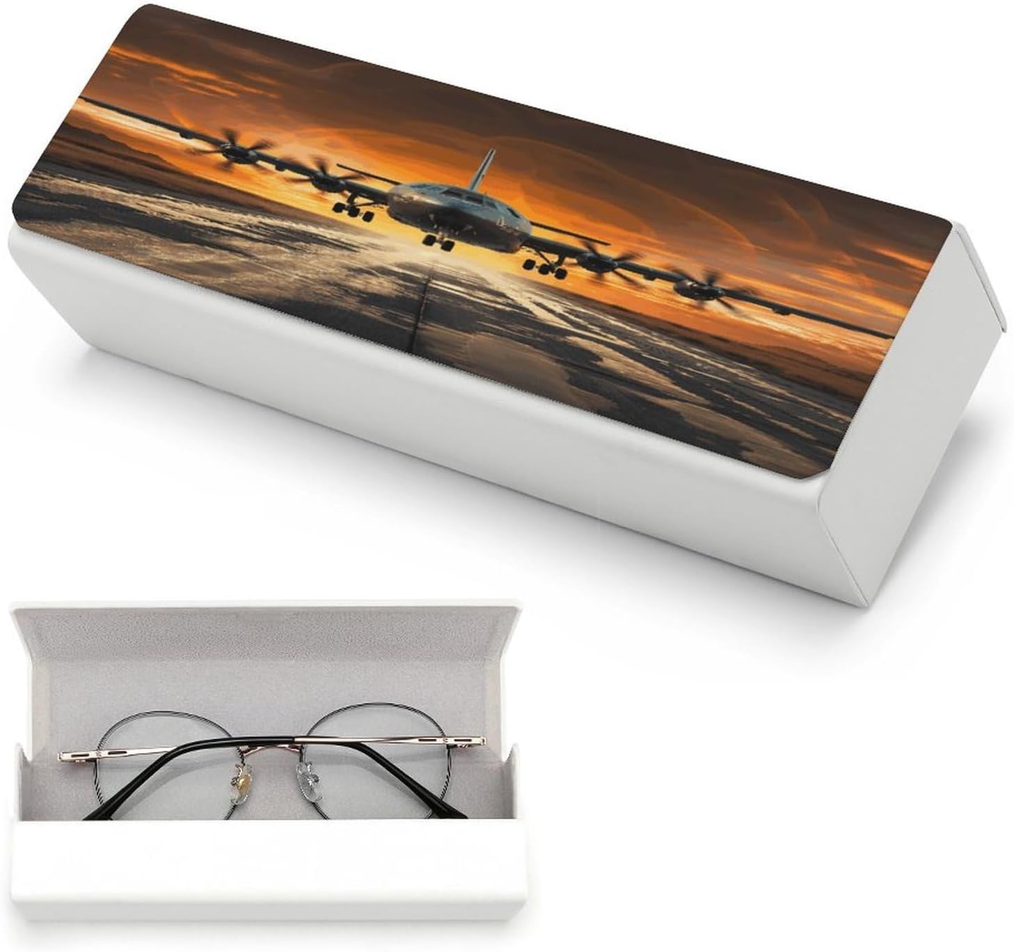 Leather Hard Shell Eyeglass Case with Cleaning Cloth for Women Men image 5