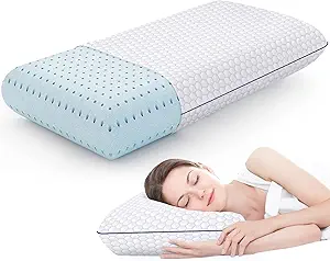 Memory Foam Pillows for Side, Back and Stomach Sleepers, Bed Pillow with Washable Cover and Breathable Mesh, Bed Pillow for Sleeping Queen Size (Grey)