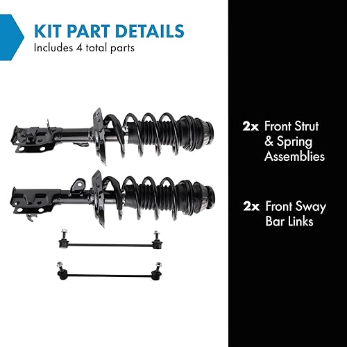Miniatura 534 de TRQ Kit de suspensión delantera, conjunto de amortiguadores y resortes, barra estabilizadora, enlace estabilizador compatible con Chevrolet