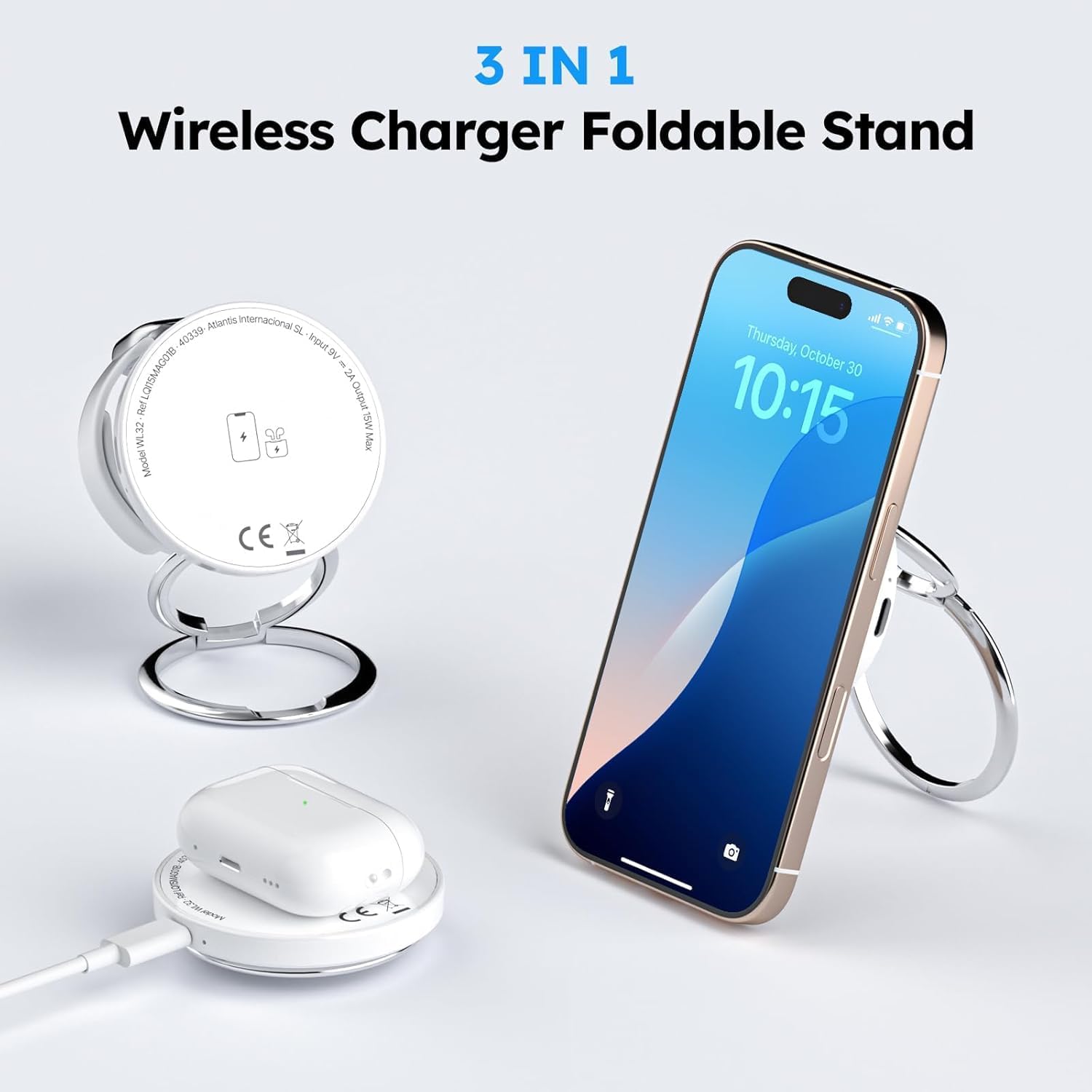 Wireless Charger Stand, Foldable Magnetic 3 in 1 Charging Station for Multiple Devices, Phone Stand and Holder,Compatible with iPhone 13~17 Series image 4