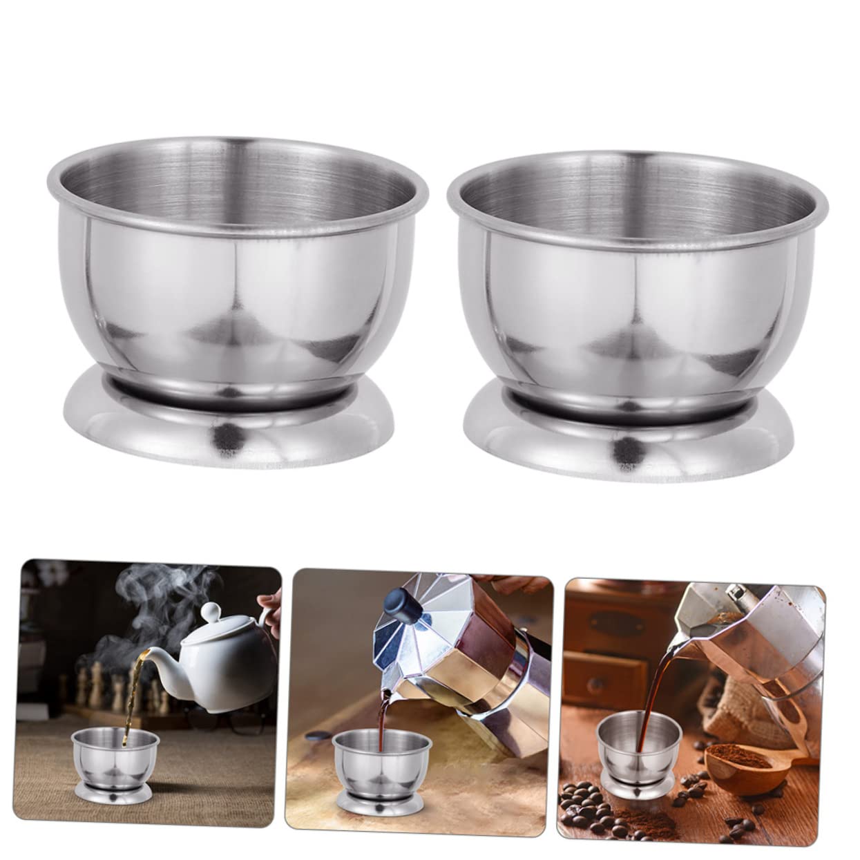 Mobestech 4 Set Piccola Tazza Da Tè Tazze Inossidabile Pieghevole Viaggio Piccola Tazza Di Tè Tazzine Da Caffè in Metallo Tazza Di Metallo Tacpa Da Tè Coppa in Acciaio Argento 2 Pezzi * 4