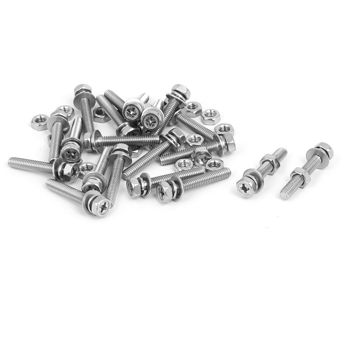 Uxcell Silver Tone Sourcingmap M4 X 25Mm 304 Stainless Steel Phillips Hex Head Bolts Nuts W Washers 20 Sets
