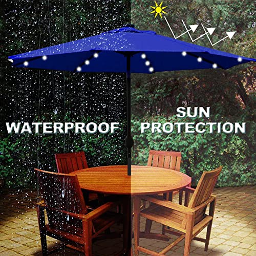 Blissun 9 Ft Solar Umbrella 32 Led Lighted Patio Umbrella Table Market Umbrella With Tilt And Crank Outdoor Umbrella For Garden, Deck, Backyard, Pool And Beach (Navy Blue) #TOP3