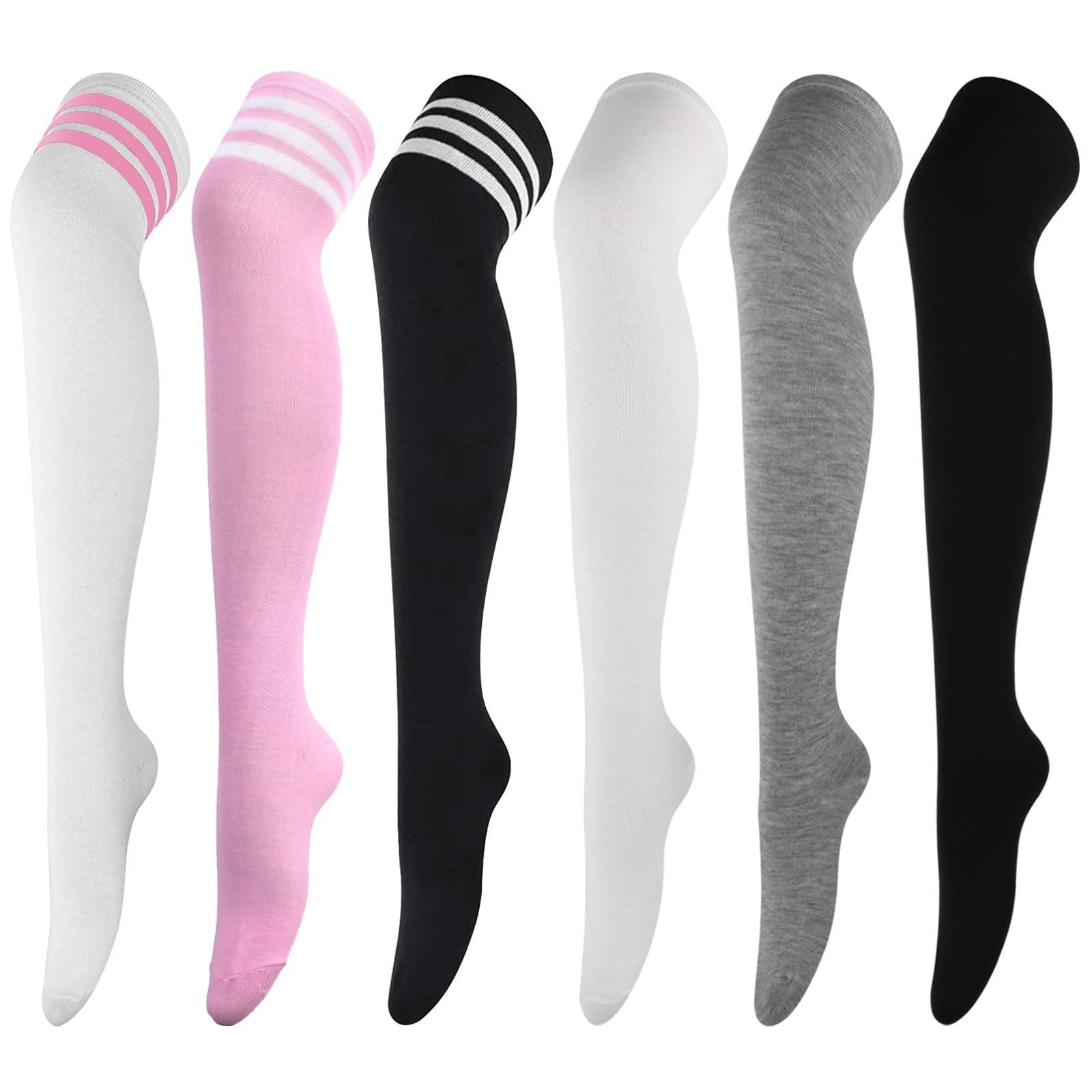 DRESHOW 6 Pairs Over Knee Thigh Socks Thigh High Socks Casual High Stockings Long Knee High Socks for Girl and Women