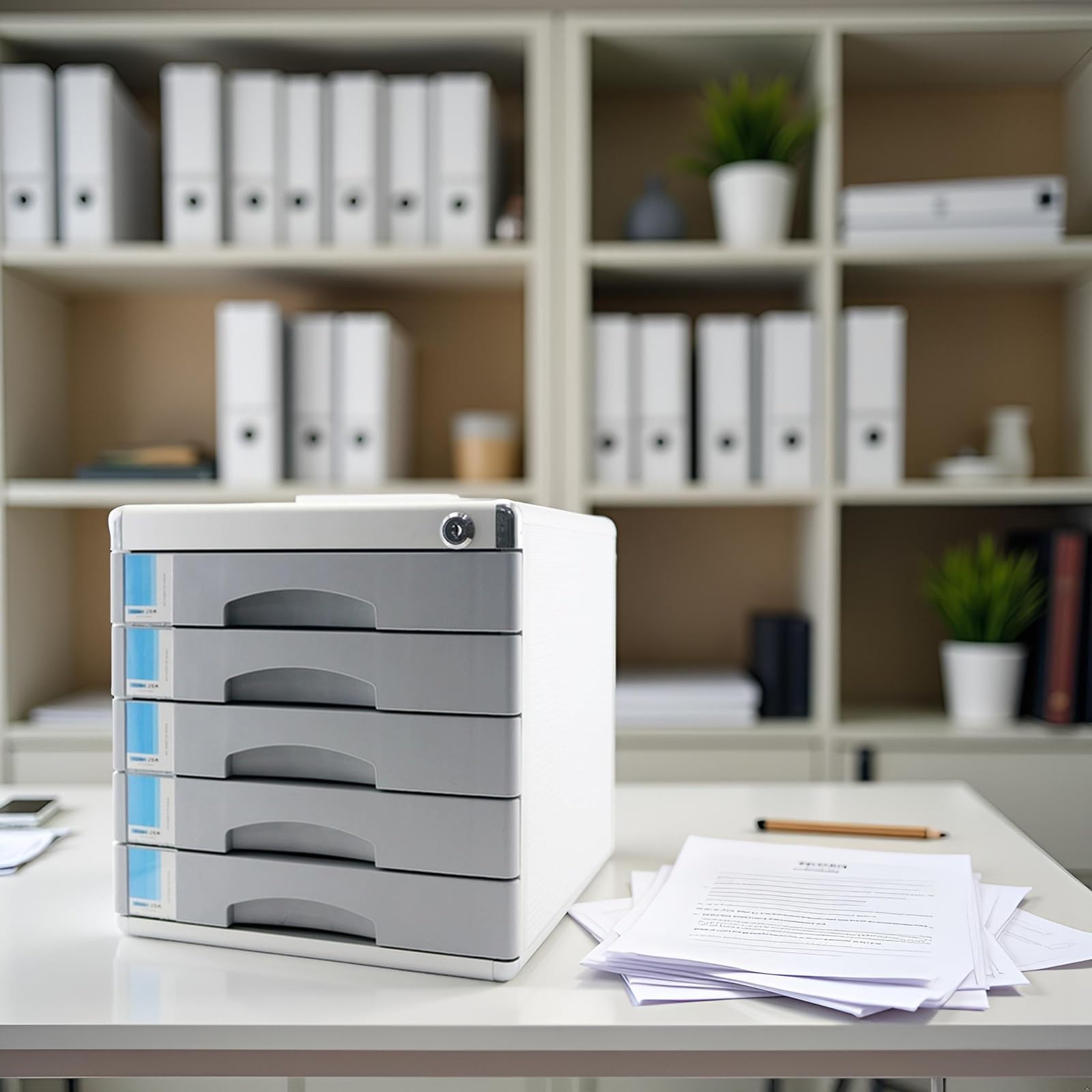 Abschließbarer Aktenschrank Für Den Schreibtisch – Mehrschichtige Aufbewahrungsschubladen Für A4-Papier, Dokumente, Bürobedarf Für Zuhause, Büro Und Schule(5-Layers)