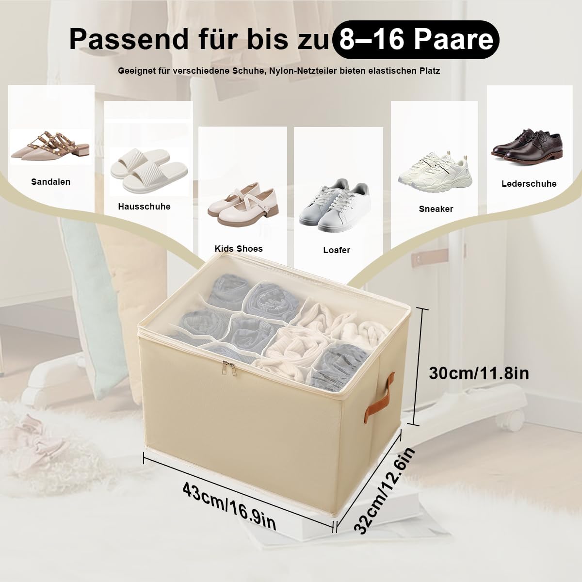 Schuhorganizer Stoff Schwarz Stapelbar Platzsparend für 8-16 Paare 2 2 Stück