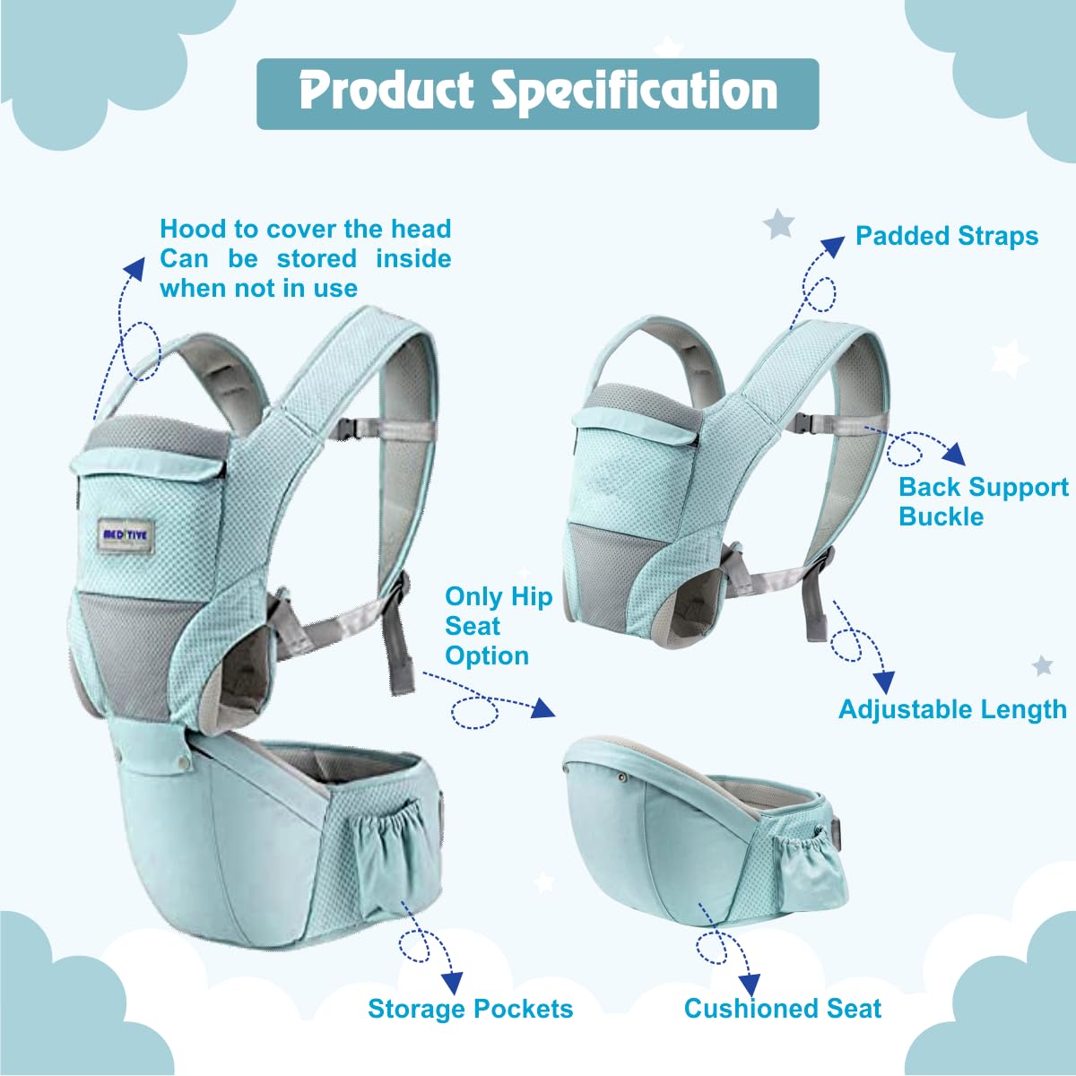 MEDITIVE Baby Carrier with Detachable Hip Seat (3 in 1),Ergonomically Designed, 4 to 24 Months 2