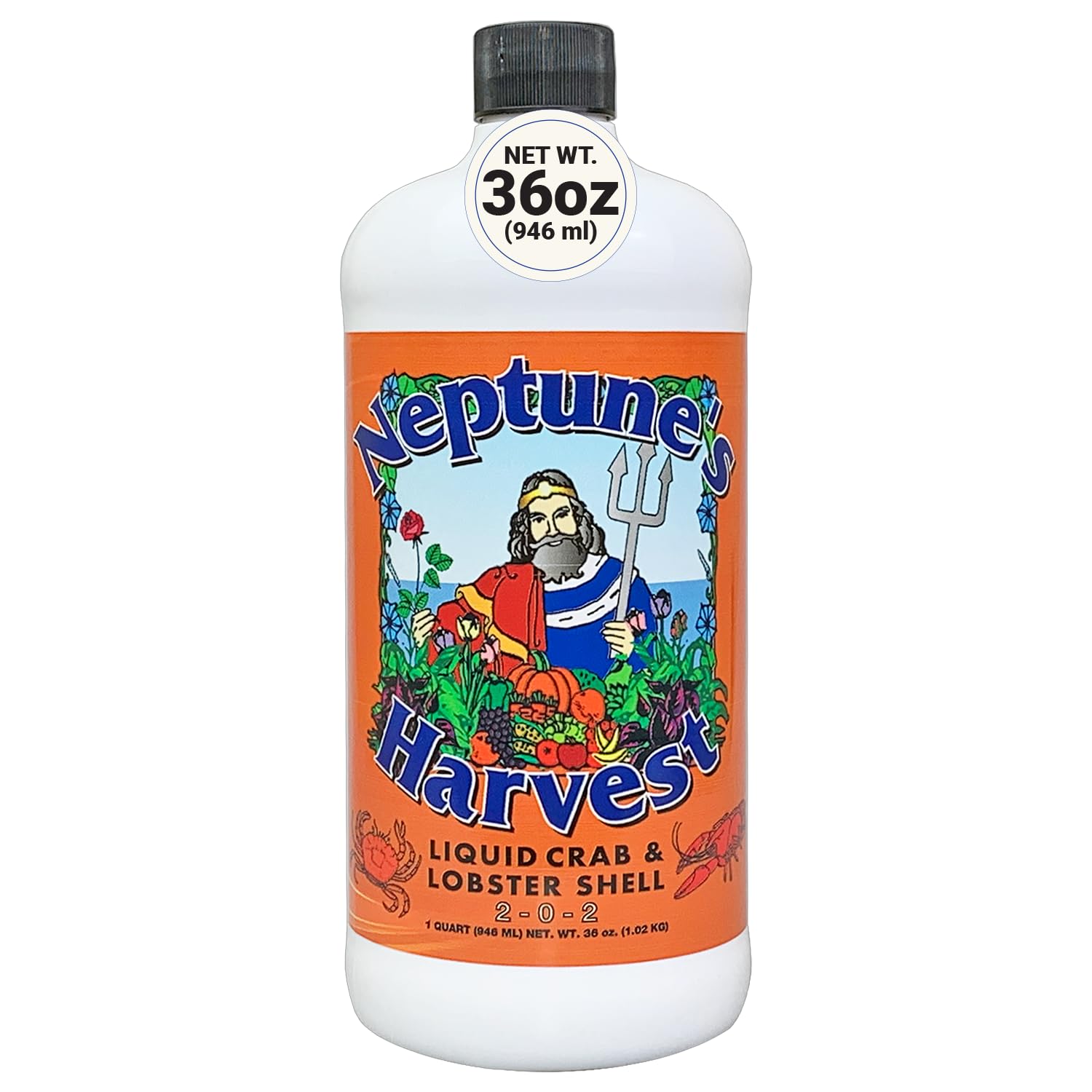 Neptune’s Harvest Organic Crab & Lobster Shell Multi-Purpose Liquid Fertilizer (2-0-2) - 36oz Bottle - Rich in Nutrients Soil Fertilizer - Plant Food for Lawns, Gardens, and Vegetables