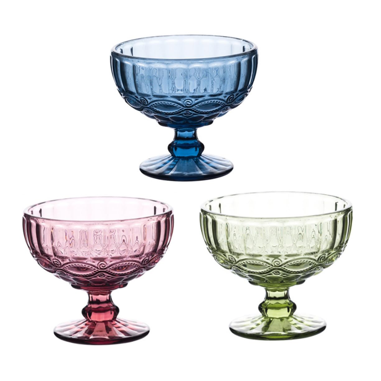 DECHOUS Transparente Eisbecher und Sicher aus Glas 3 Stück Hitzebeständig mit Elegantem Blumenmuster für Festliche Anlässe und Restaurants