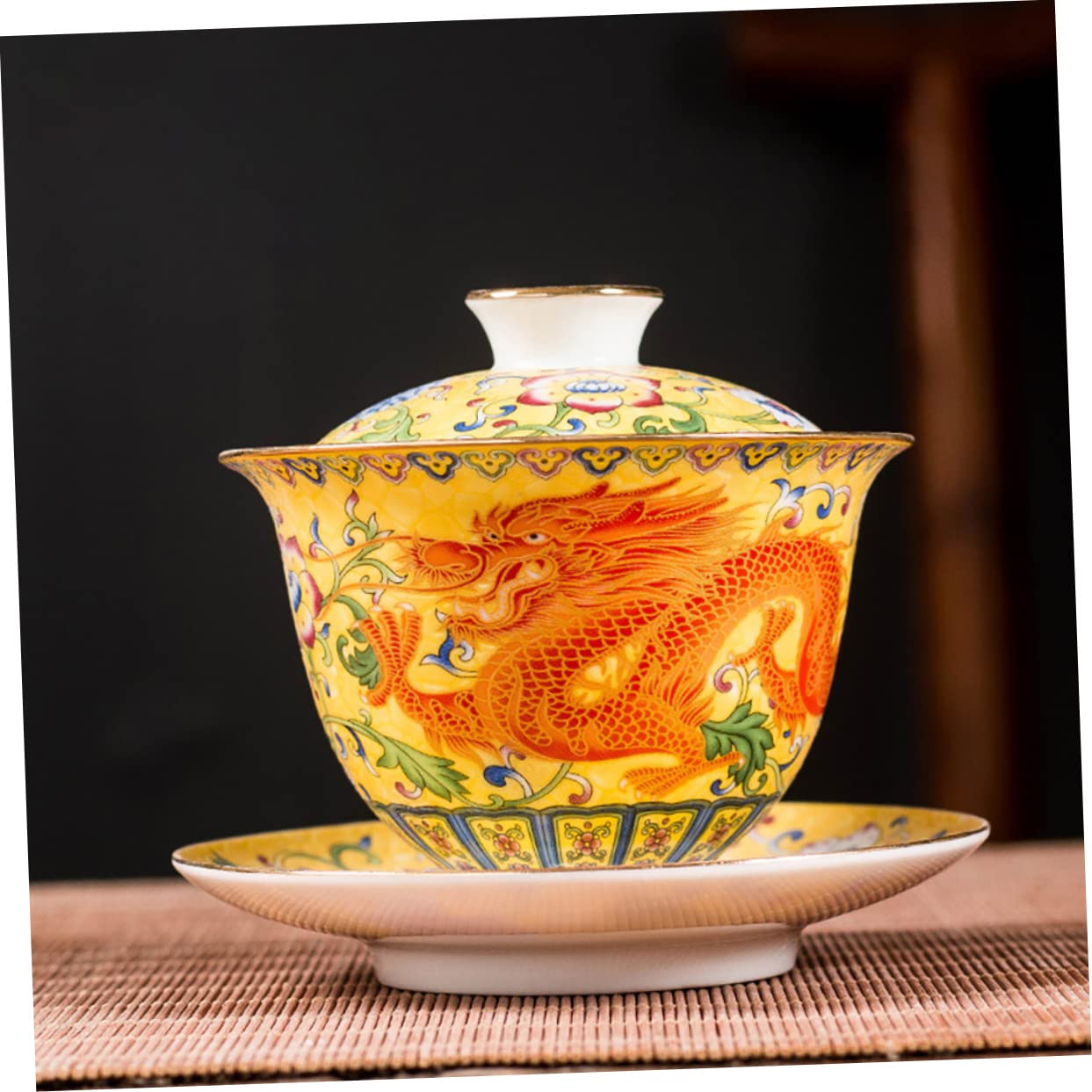 1 Juego de Tazas de té de cerámica de Estilo Chino con platillo Decorativo para reuniones de té y preparación de té de Flores, artesanía Resistente al Calor