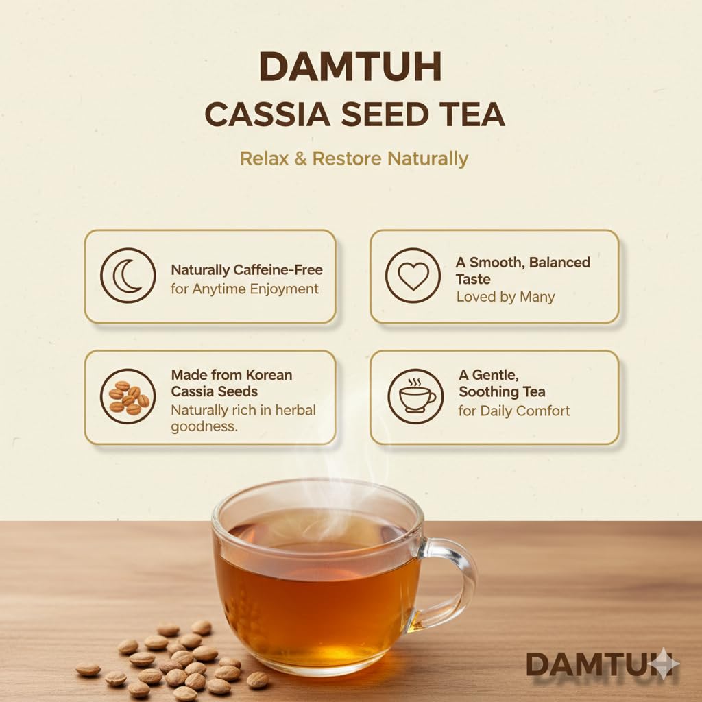 Damtuh Cassia Seed Tea – Traditional Korean Herbal Tea, Smooth & Caffeine-Free, 40 Tea Bags (1.2g each) - Image 4