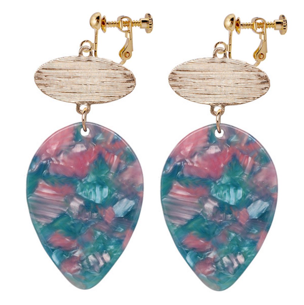 Bohemian Waterdrop Clip On Earrings Acrylic Multicolour Exquisite Deco Dangle Drop Proms Club Gift