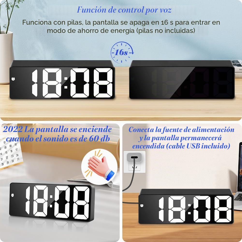 flintronic LED Despertador Digital, Reloj Despertador Digital con Temperatura, Puerto de Carga USB/Batería, 12/24 Horas, 4 Brillo Ajustable, para el Hogar, Dormitorio, Oficina, 7in