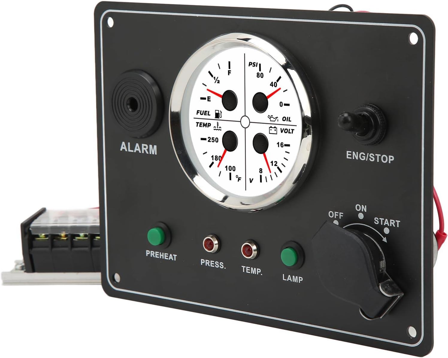 Dashboard Gauge, 4-in-1 Marine Multi Gauge & Digital Meter Panel, DC12V Oil Pressure Oil Level Water Temp Voltage Monitor, RV Boat Yacht Helm Console Instrument Cluster
