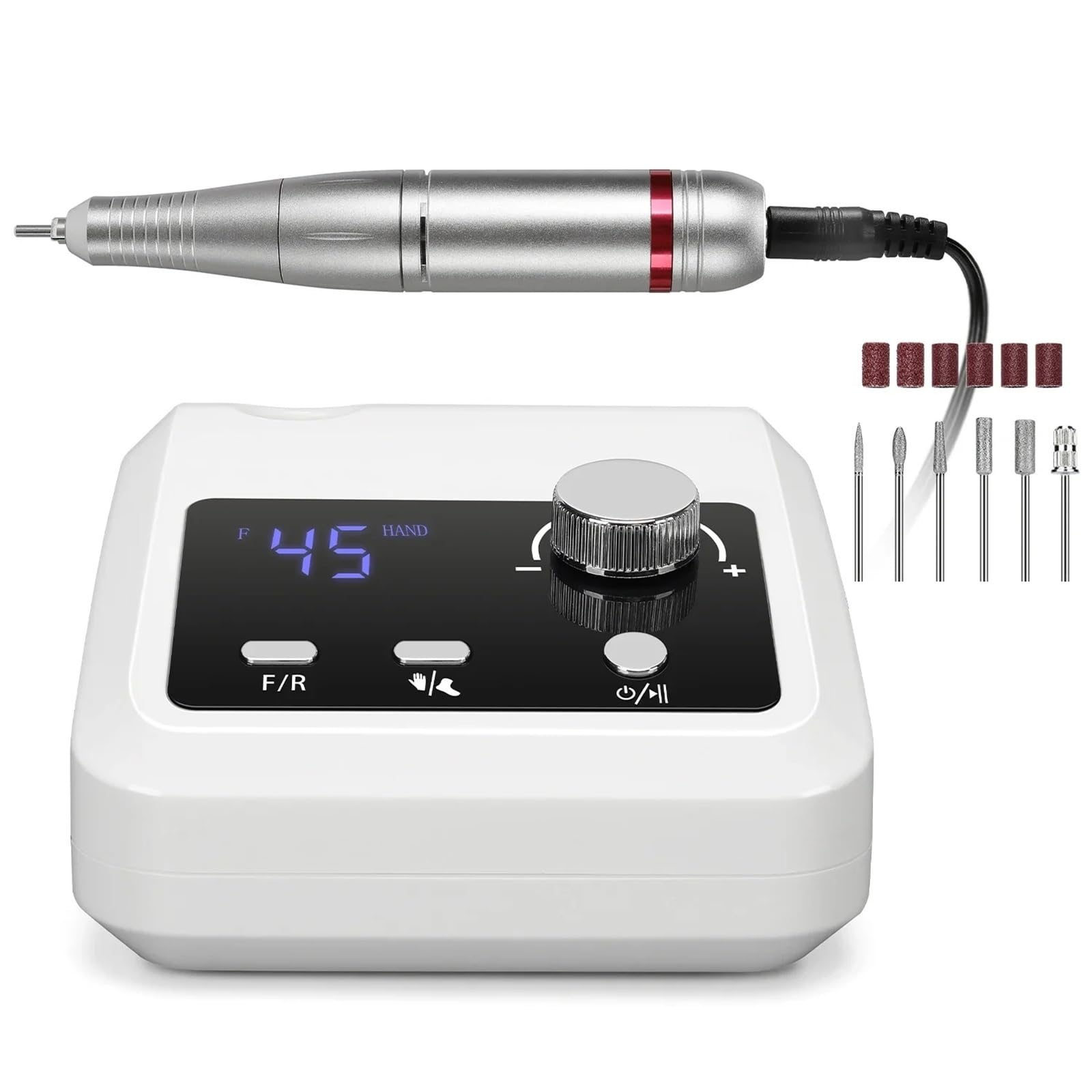 Ponceuse à ongles professionnelle 45000 tr/min avec grand écran LCD, polisseuse électrique for manucure et nail art(White Set,UK)