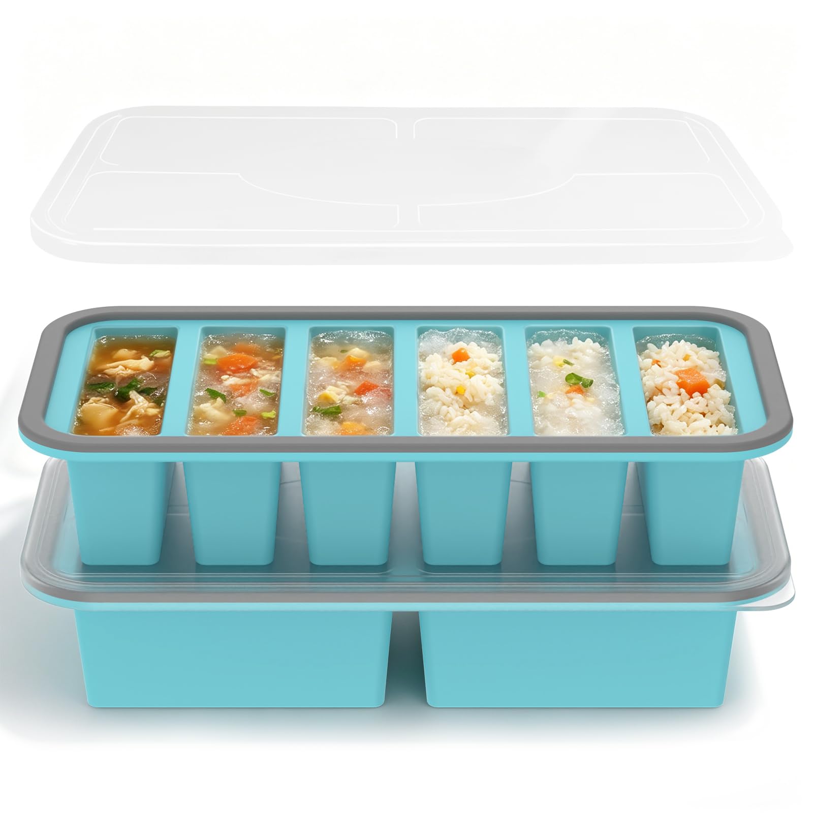 2 Pack Silicone Freezer Tray with Lid,Soup Portion Freezer Container Molds,Large Ice Cube Tray,Soup Portion Freeze Trays for Storing 500/150ml Broth,Leftovers & Sauce