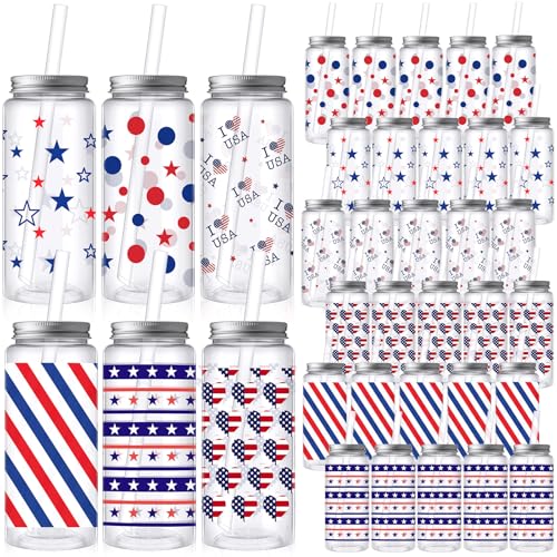 Skylety 30 Pcs 4th of July Plastic Cups with Lids and Straws 13.5 oz Independence Day Plastic Cups Reusable Cute Tumbler for 250th Anniversary 4th of July Party Favor Patriotic Supplies