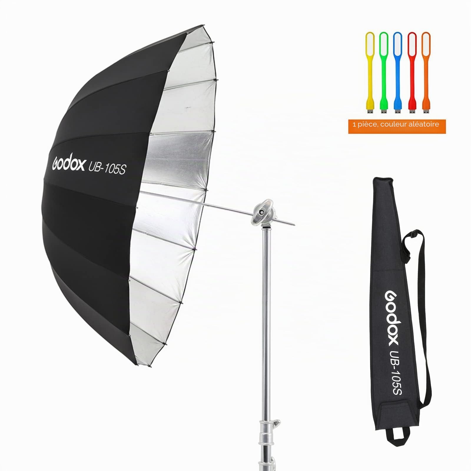 Godox UB-105 Parapluie parabolique réfléchissant profond avec couvercle diffuseur pour studio vidéo Argenté 105 cm