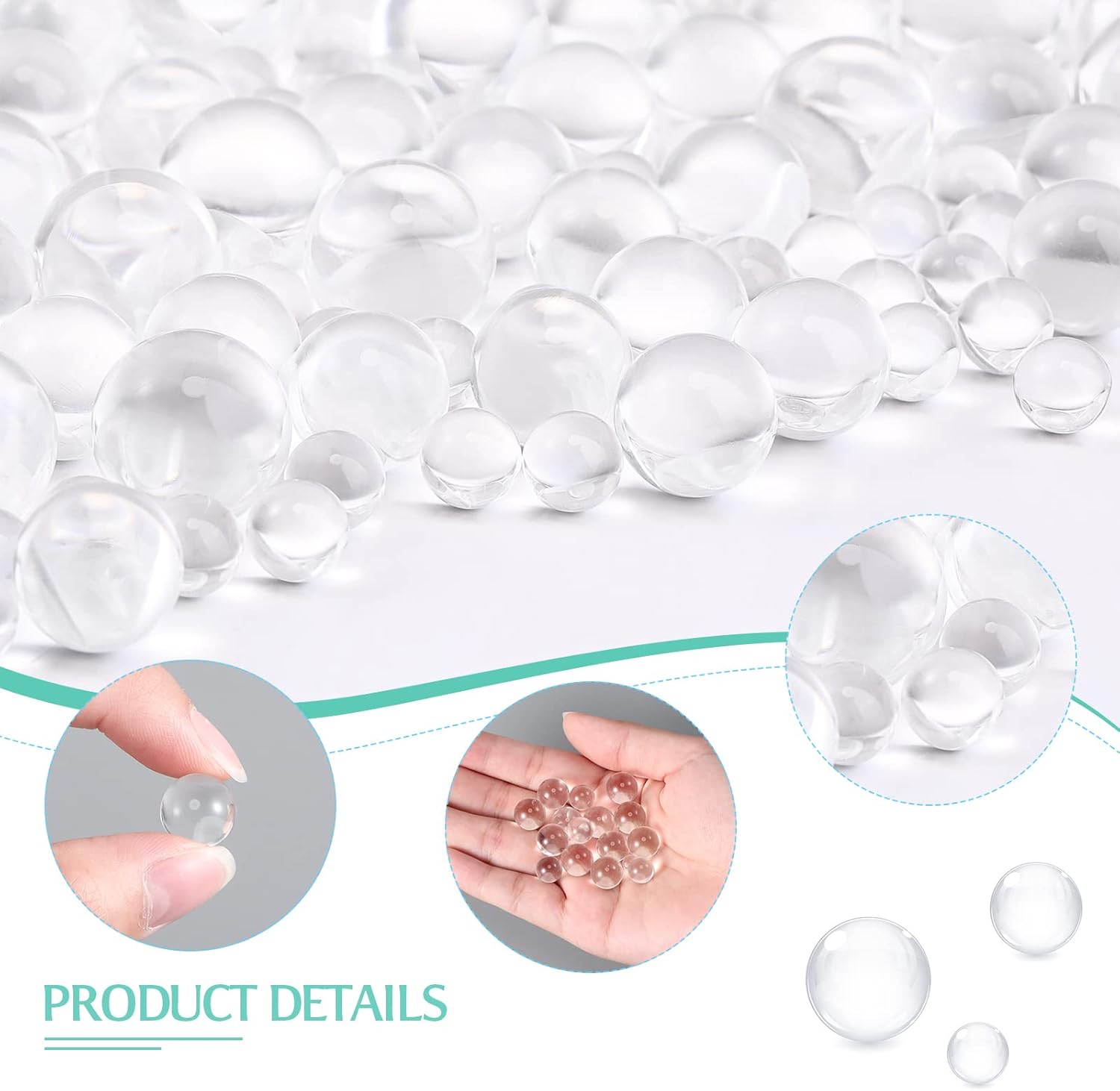 Sratte 720 Pcs Glass Marble Gemstone Vase Filler 12, 10 and 6 mm Glass Beads for Vases Transparent Small Marbles Round Decorative Marbles Gem Pebbles for Slingshot (Clear)
