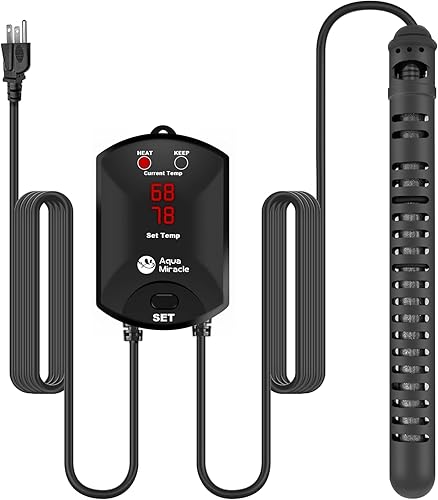 AquaMiracle Calentador de acuario Calentador de pecera de 500 W con protección de funcionamiento en secosobrecalentamiento y función de memoria,