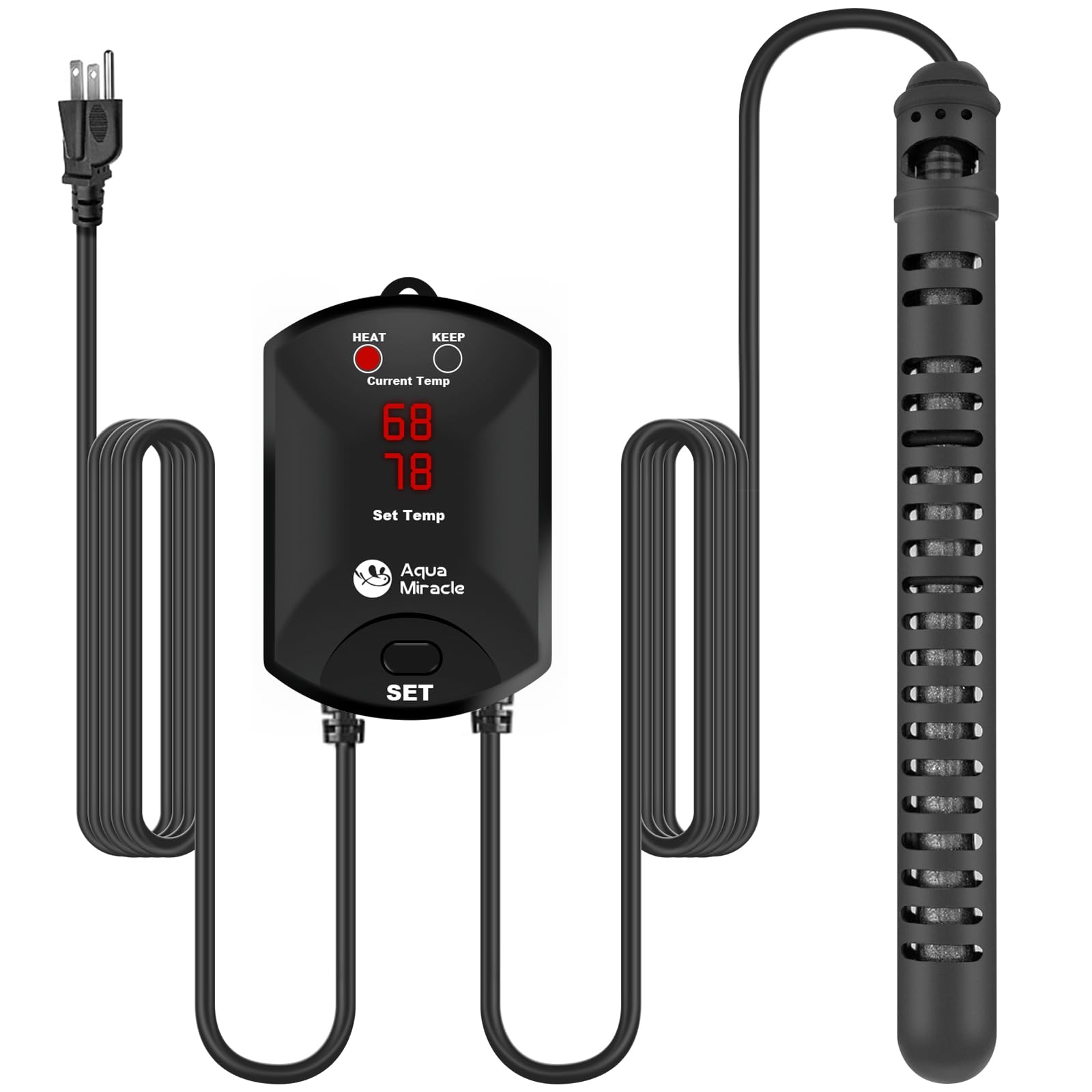 AquaMiracle Aquarium Heater Fish Tank Heater 500W with Dry-Run/Overheating Protection and Memory Function, External Thermostat with LED Digital