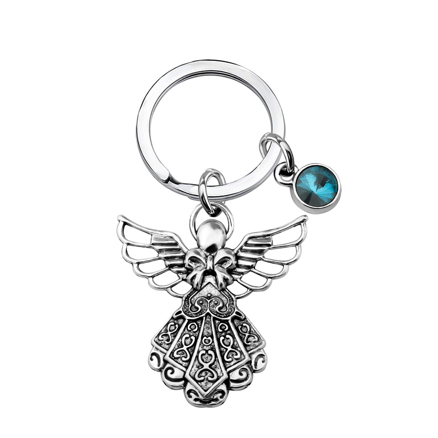 BNQL Guardian Angel Keychain with Birthstone Memorial Key Chain Personalised Gift