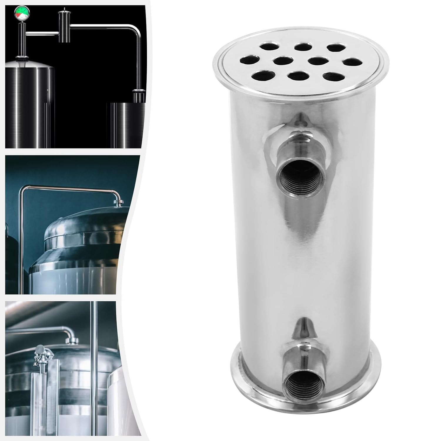 3 Inch 10-Hole Dephlegmator Condenser for Column Stills, 304 Stainless Steel Reflux Condenser for Moonshine Still, 1/2" Female Thread