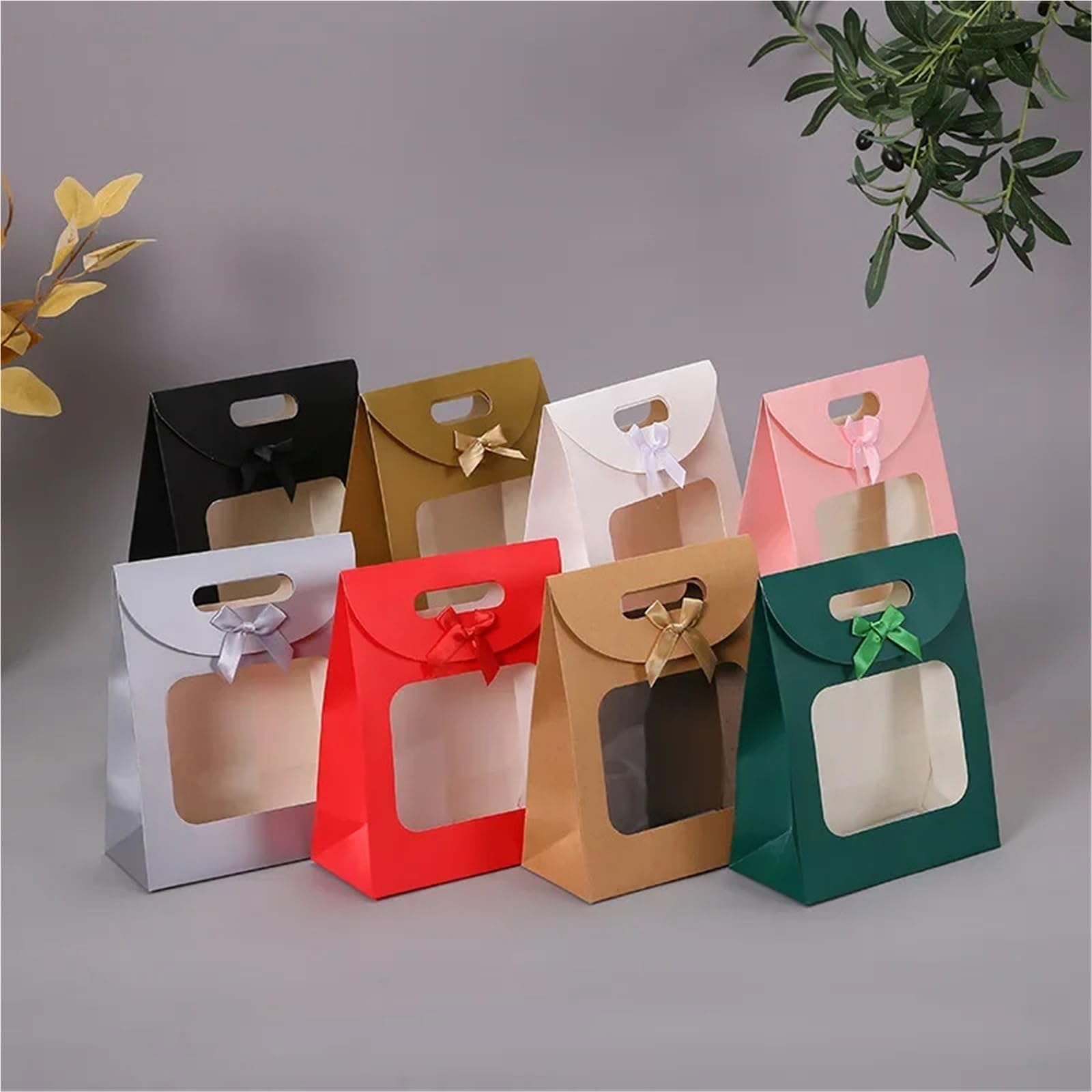 Sacs cadeaux kraft à fenêtre noir/blanc, 25 pièces