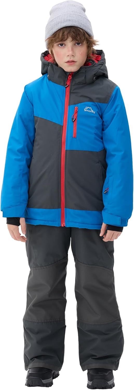 SMONTY Kids Ski Suit Girls Boys Snowsuits Winter Ski Jacket & Bib Pants Set Snowboard Waterproof Windproof Warm Coat Royal Grey 14-16 Years