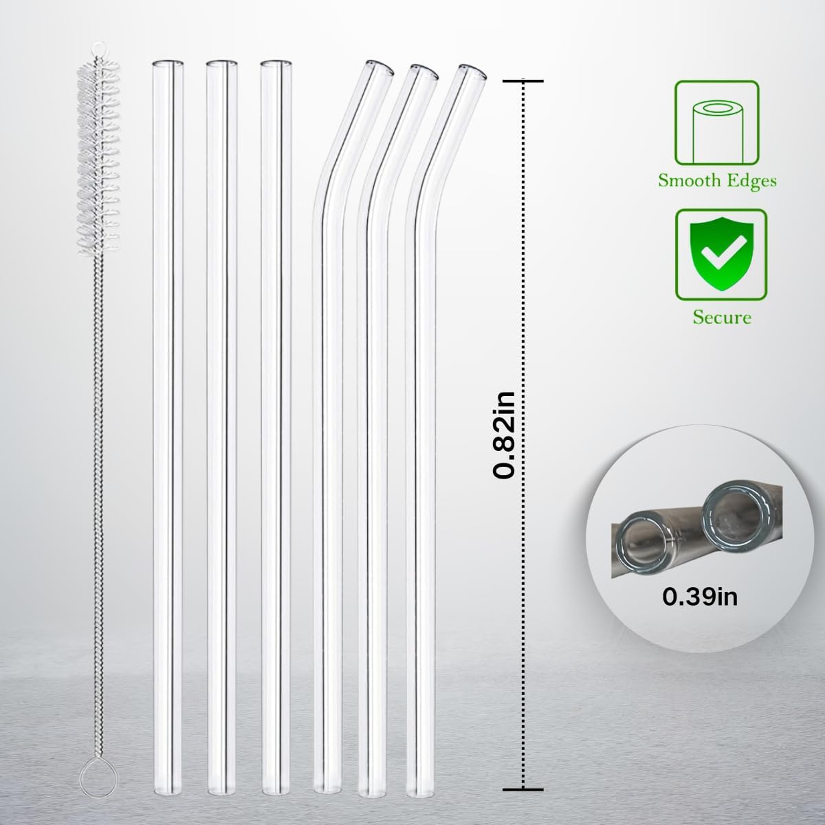 JDILOVEMART16-PCS reusable transparent glass drinking straw, 8.5-inch x10MM, 6 straight and 6 curved tubes, with 4 cleaning brushes, perfect for beer glasses, smoothies, milkshakes, juices, and tea