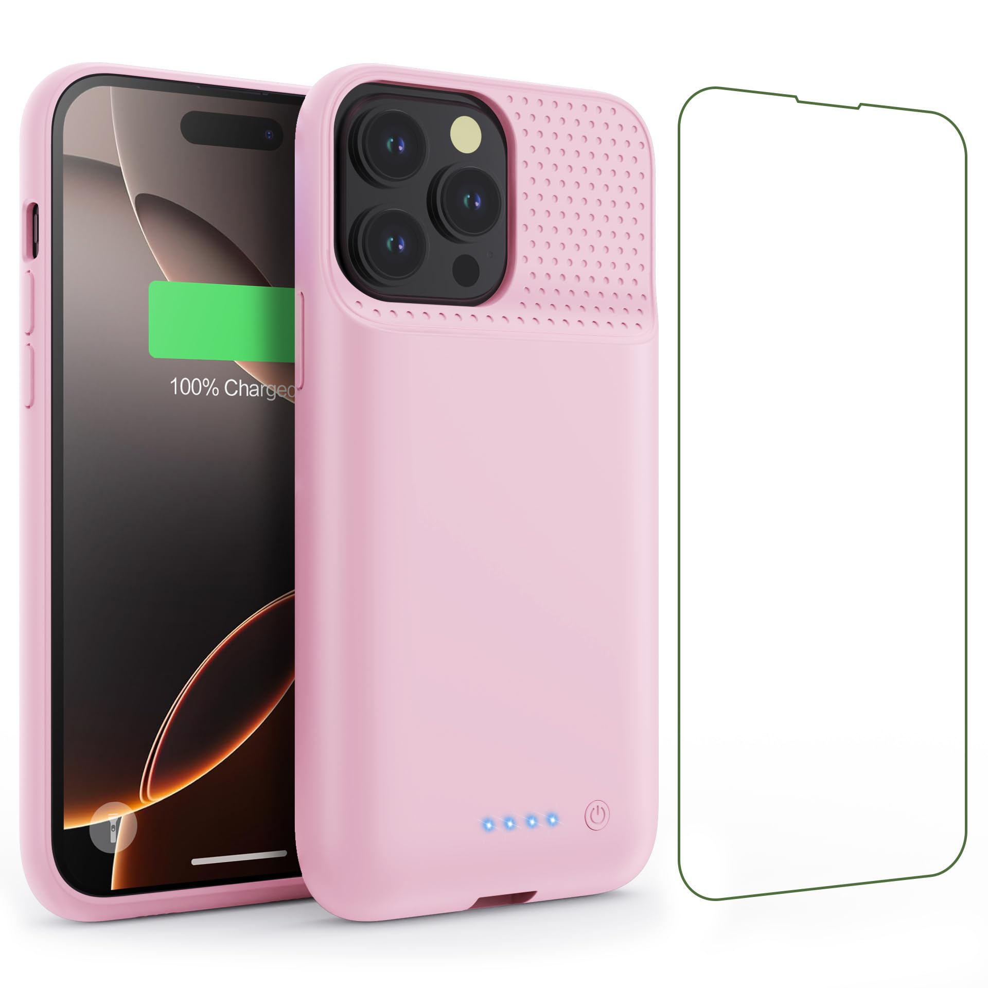 Feob Battery Case for iPhone 16 Pro Max,Ultra-Slim 8600mAh Portable Charger Cover 360°Protection Rechargeable Extended Battery Charging Case for