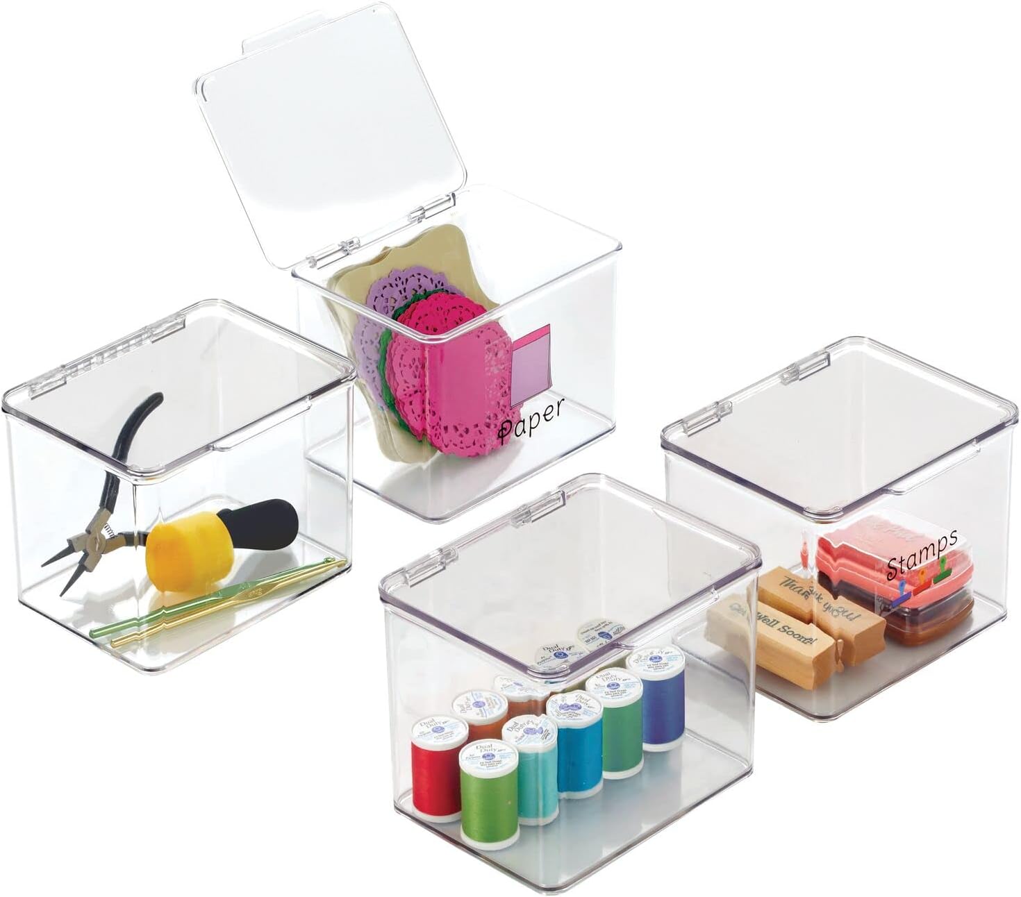 Amazon.com: mDesign Plastic Stackable Organizer Storage Box with Hinged ...
