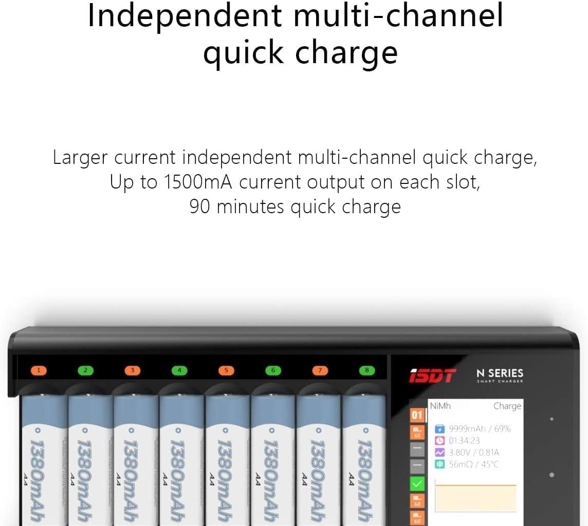 ISDT N24 Smart Battery Charger 24 Slots - Universal Fast Battery Charger with Discharge& LCD Display for AA AAA Li-lon, LiHv, NiMH, NiCd, HiFe, NiZn Rechargeable Batteries