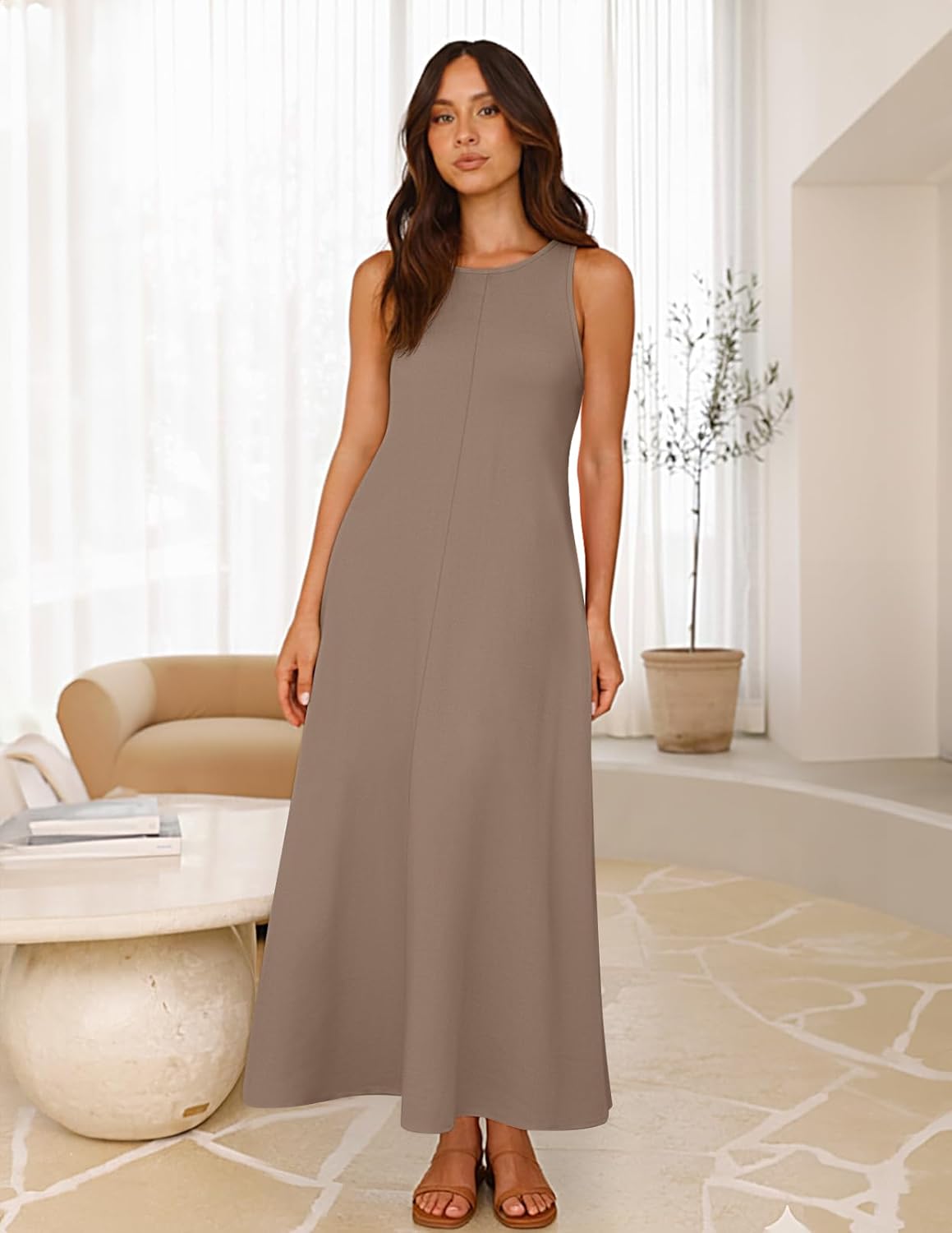 MEROKEETY Women's 2026 Summer Maxi Dress Sleeveless Crewneck Casual Loose Beach Vacation Basic Long Sundress - Image 7