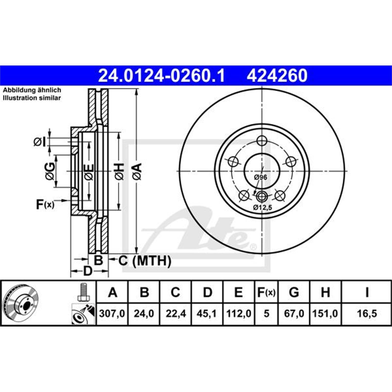 ATE Bremsscheiben 307mm + Beläge vorne passend für 1er F40 + 2er F44 F45 F46