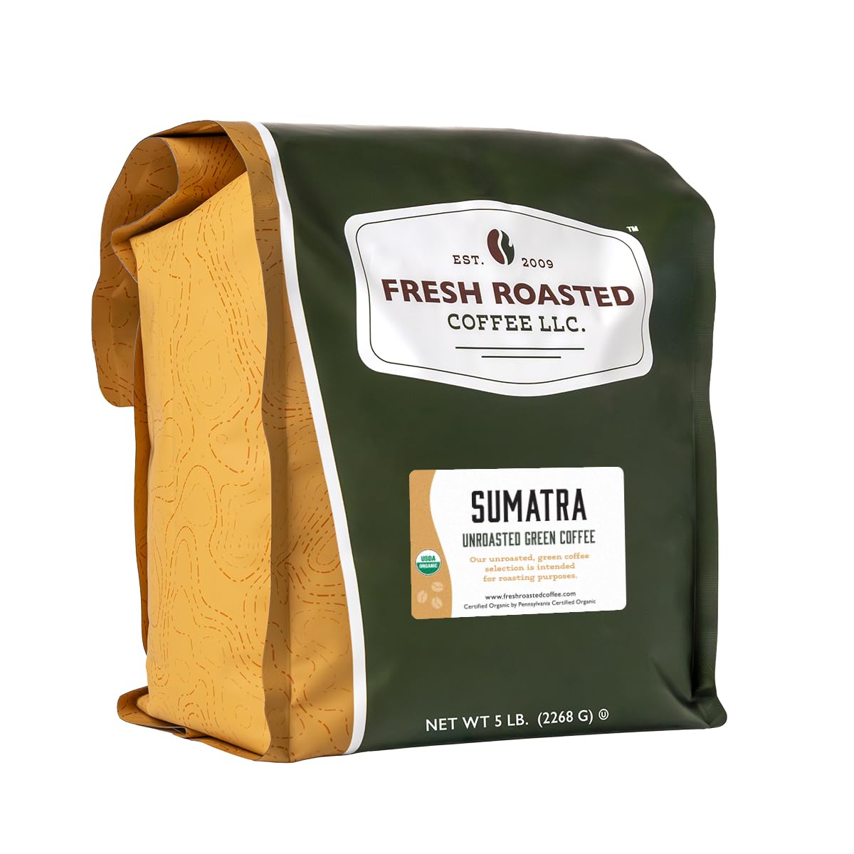 Fresh Roasted Coffee, Unroasted Organic Sumatra | USDA Organic, 100% Single Origin, Kosher | 5 Pound