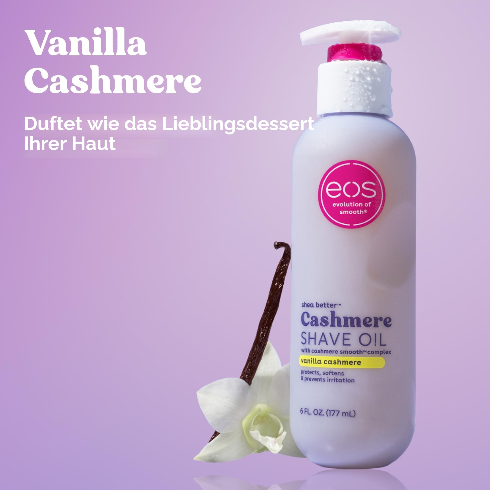 eos Cashmere Skin Collection Shave Oil Vanilla Cashmere Scented, Entire Bikini Area-Approved, 6 fl oz