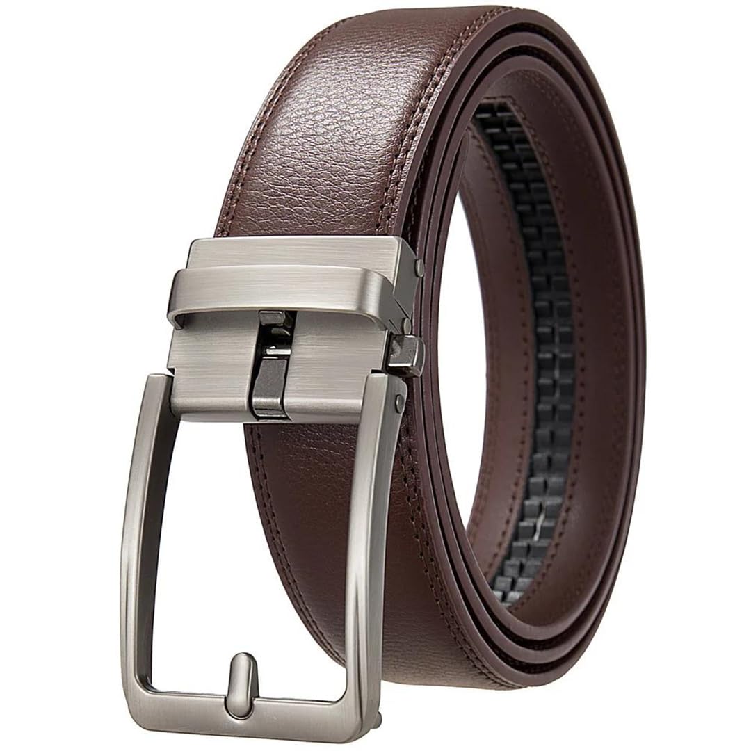 Yeuyyben Cinturón de piel sintética para hombre con hebilla automática, a la moda, casual, negocios, negro y marrón