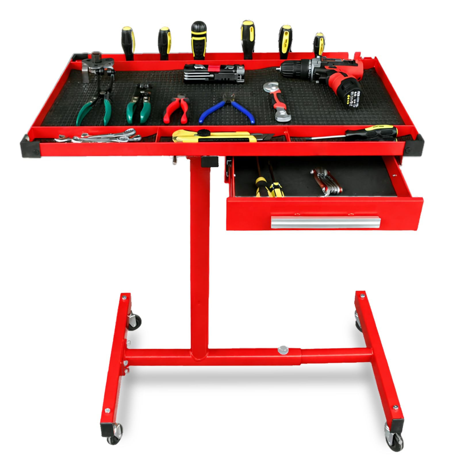 Aain A118 Mesa de trabajo ajustable Heay-Duty con cajón, bandeja de mesa de trabajo rodante para garaje, taller