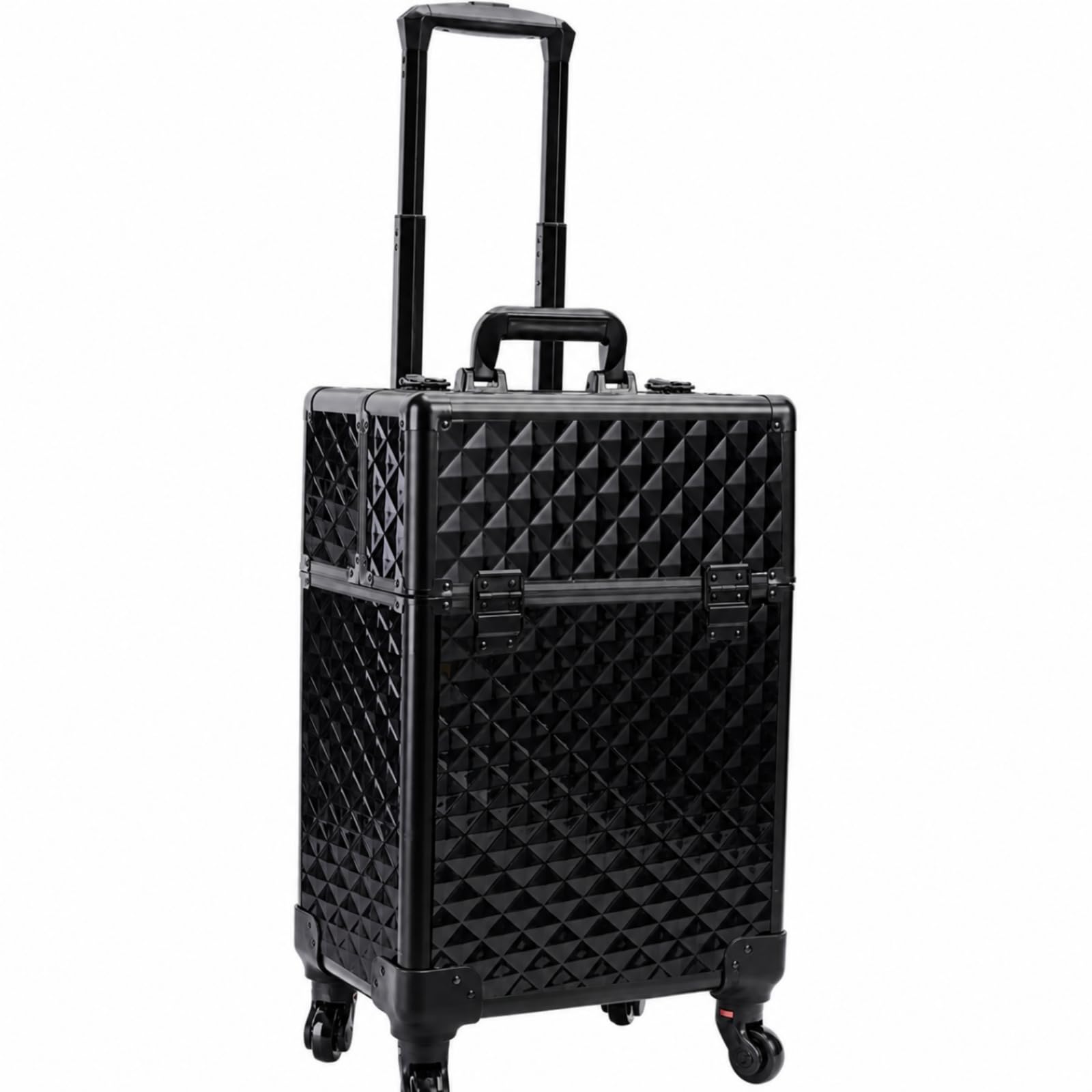 Valise de Maquillage Trolley avec Roulettes Coffret Mallette Organiseur Caisse de en Alliage d'Aluminium Roues Directionnelles et Poignée Télescopique, Black Water Cube
