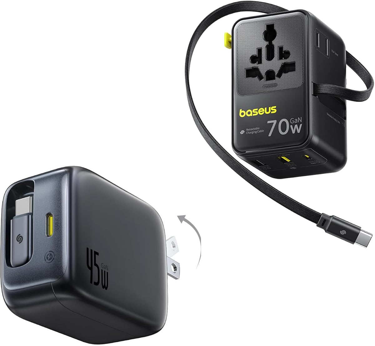 Baseus Enercore Retractable USB C Charger 45W and Baseus Universal Travel Adapter 70W : Electronics