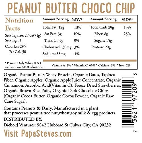 Papa Steve's No Junk Protein Bars, Peanut Butter Choco Chip, 2.5 Ounce (Pack Of 10) #TOP2