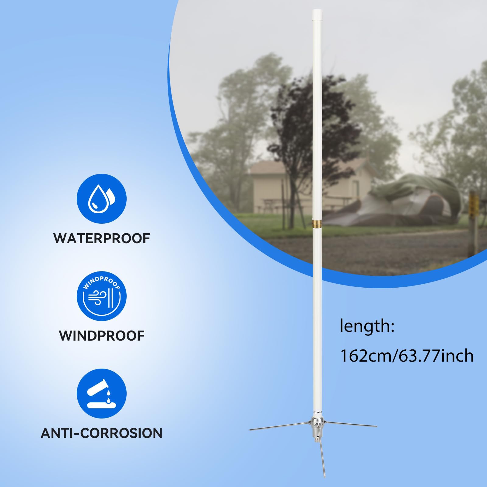 Retevis Antena de base de fibra de vidrio de alta ganancia GMRS de 462-467 MHz, conector SL16K/PL259 para estación base de radio bidireccional RT97 (1 unidad)