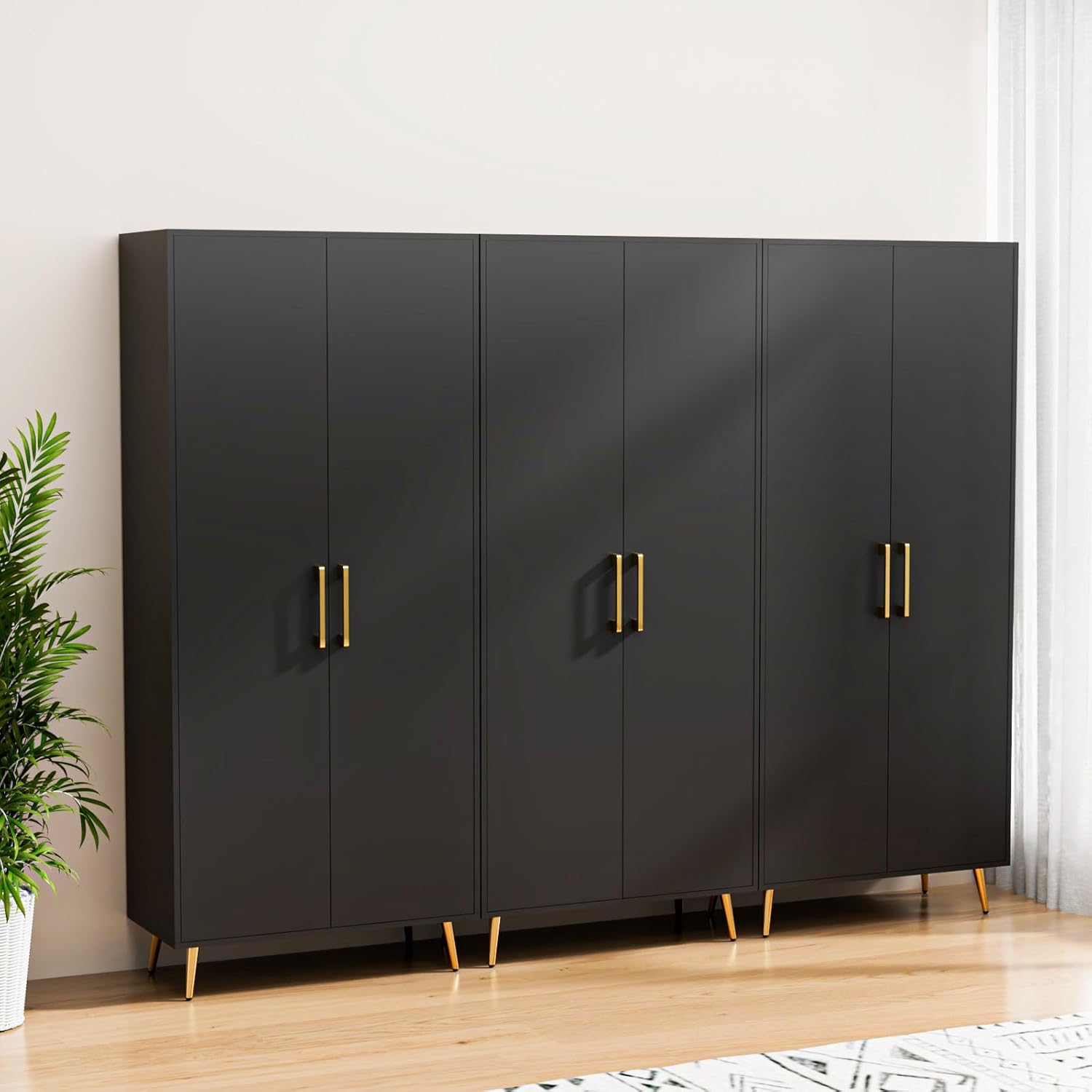 NOVAMAISON 69” Tall Storage Set of 3, Black Storage