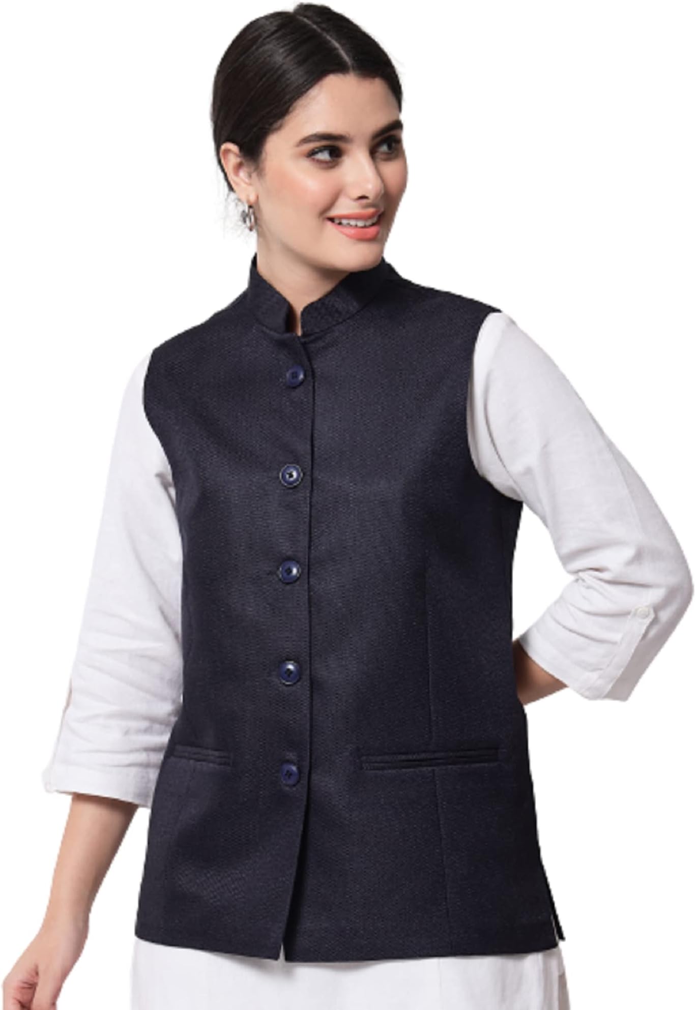 Vastraa Fusion Women's Cotton-Blended Handloom Quality Indian Traditional Nehru Jacket/Waistcoat (TS1412-42)